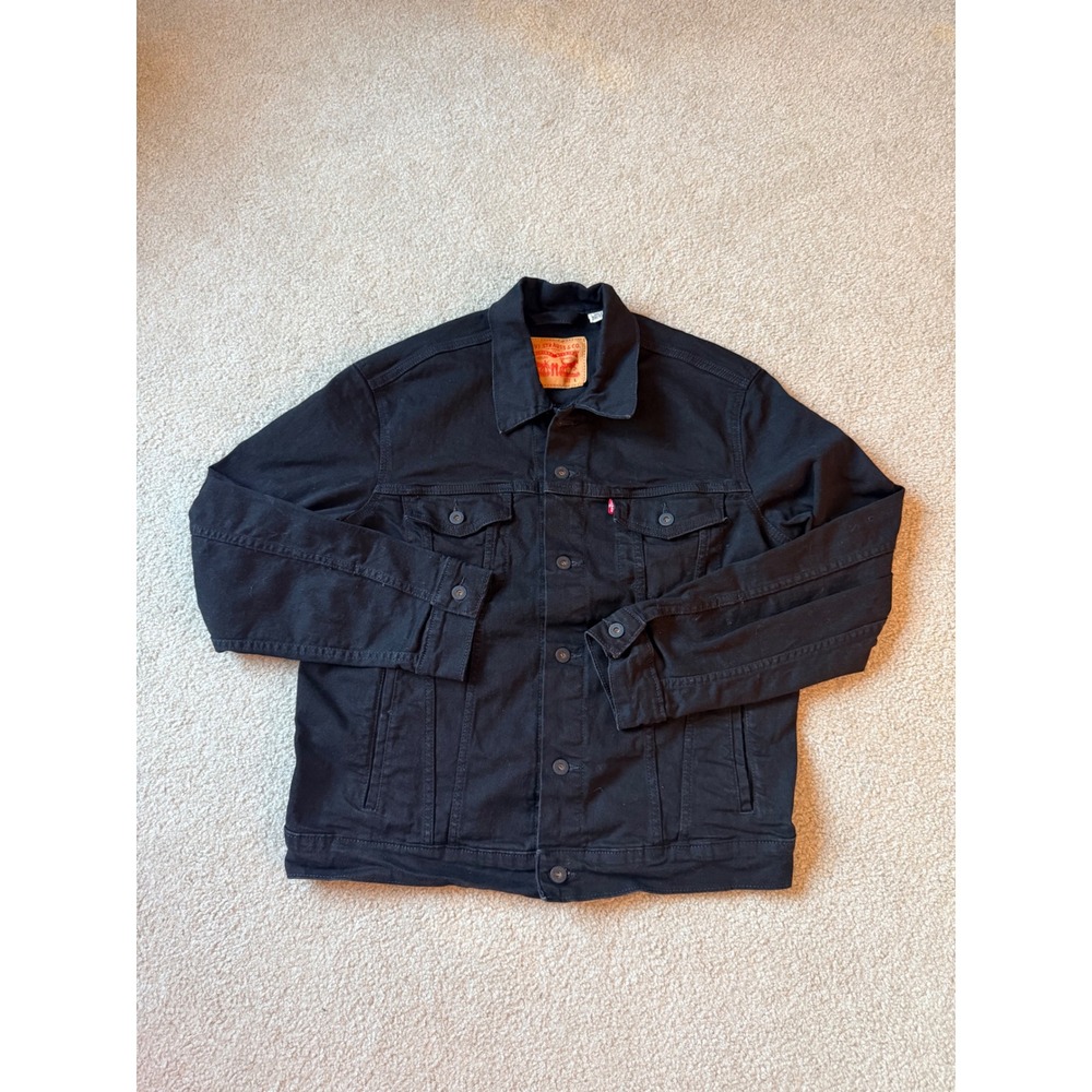 Levis Mens Trucker Jacket Black Denim Button Front Coat Size L